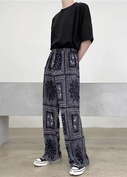 Boutique White Elastic Waist Print Cotton Pants Trousers Spring