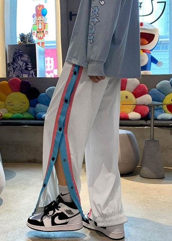 Boutique White Elastic Waist Side Open Cotton Pants Summer
