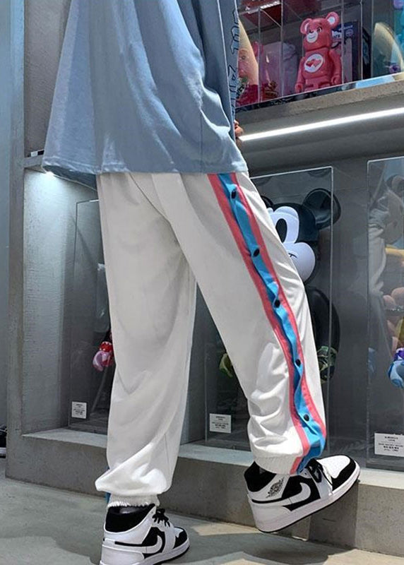 Boutique White Elastic Waist Side Open Cotton Pants Summer