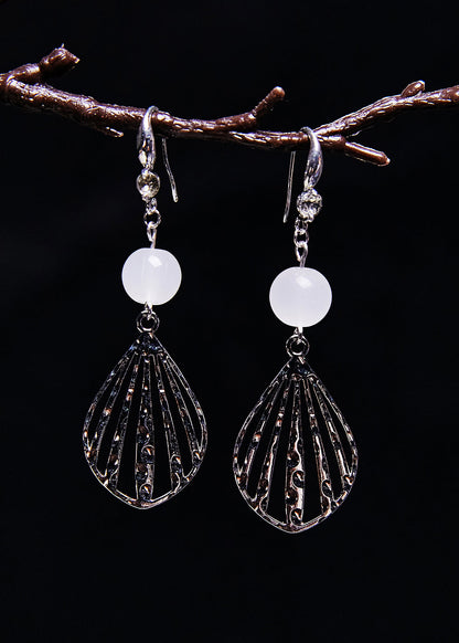 Boutique White Hollow Out Gem Stone Drop Earrings