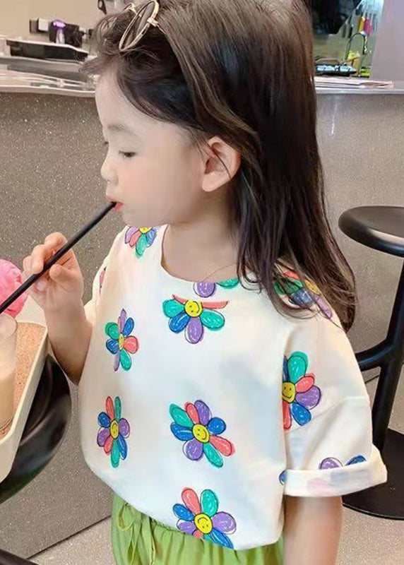 Boutique White O-neck Print Kids T Shirt Summer