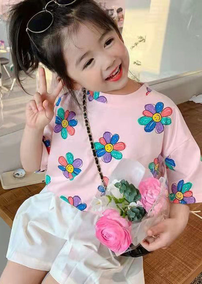 Boutique White O-neck Print Kids T Shirt Summer