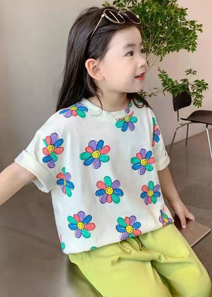 Boutique White O-neck Print Kids T Shirt Summer