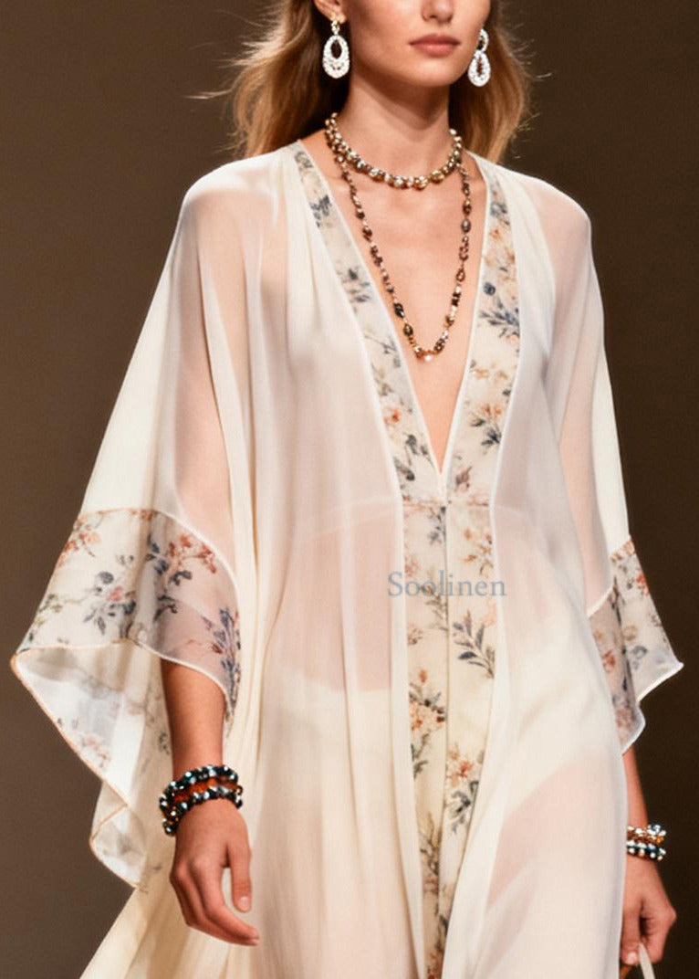 Boutique White Oversized Patchwork Print Chiffon Ankle Dress Summer
