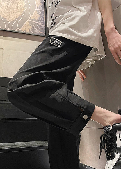 Boutique White Pockets Elastic Waist Ice Silk Crop Pants Summer
