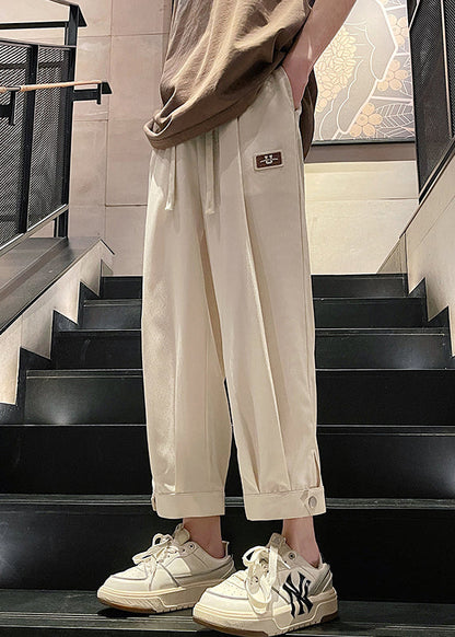 Boutique White Pockets Elastic Waist Ice Silk Crop Pants Summer