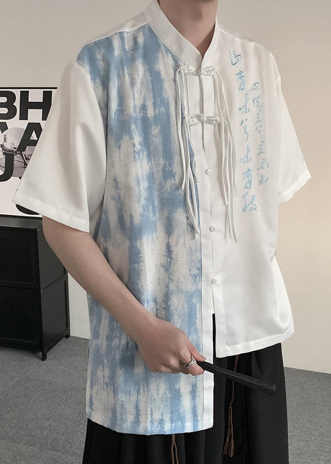 Boutique White Tasseled Embroideried Patchwork Ice Silk Shirts for Summer