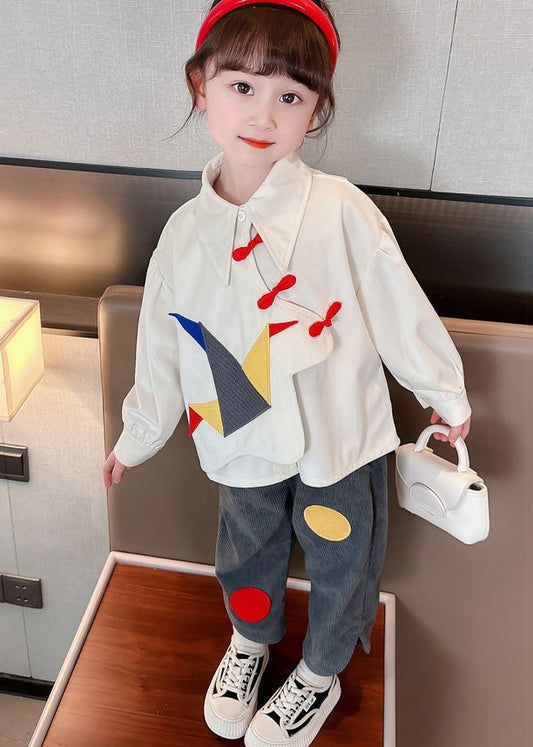 Boutique White Tops and Grey Pants Cotton Kids Two Piece Set Fall