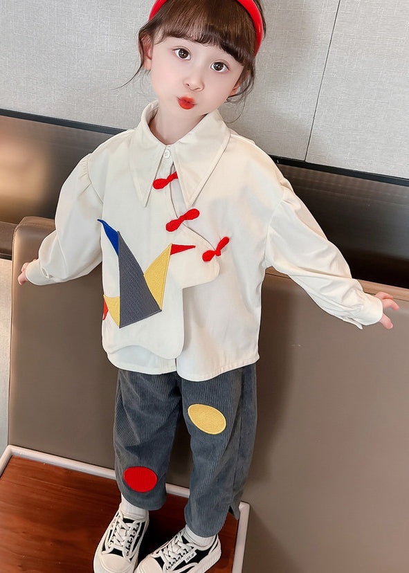 Boutique White Tops and Grey Pants Cotton Kids Two Piece Set Fall