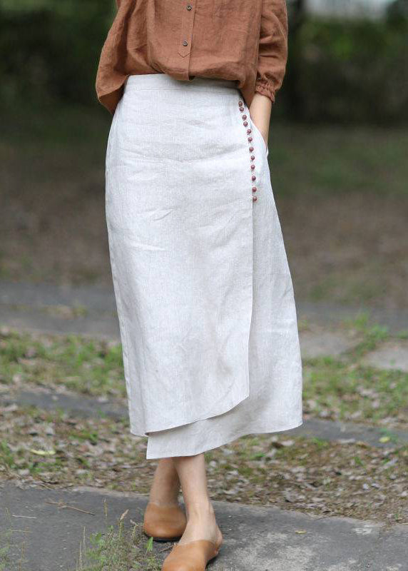 Boutique White-gray Flower Asymmetrical Design Elastic Waist a Line Skirts Spring