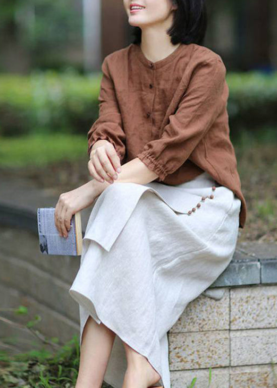 Boutique White-gray Flower Asymmetrical Design Elastic Waist a Line Skirts Spring
