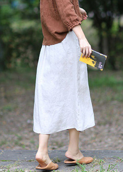 Boutique White Flowers Asymmetrical Design Elastic Waist a Line Skirts Spring