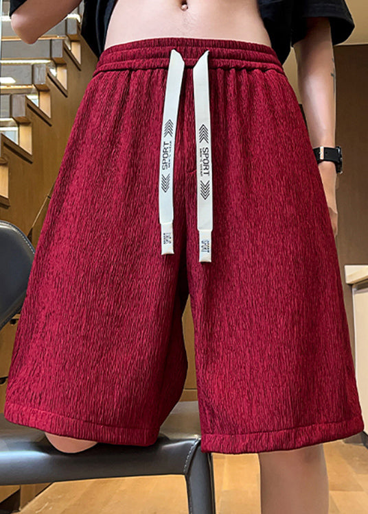 Boutique Wine Red Elastic Waist Ice Silk Shorts Summer