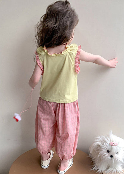 Boutique Yellow O-neck Kids Vest and Lantern Pants Two Piece Set Sleeveless