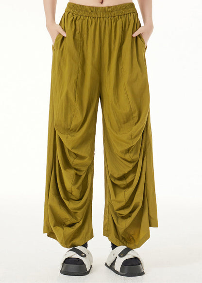 Boutique Yellow Wrinkled Long Pants Summer