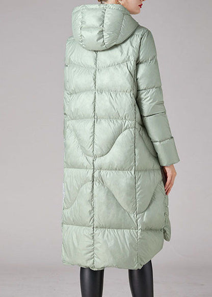 Boutique Silver Green Hooded Low High Design Loose Winter Blended Fabric Coats