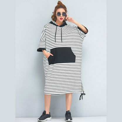 Brand Oversized Clothing Loose Cotton Striped Dress
