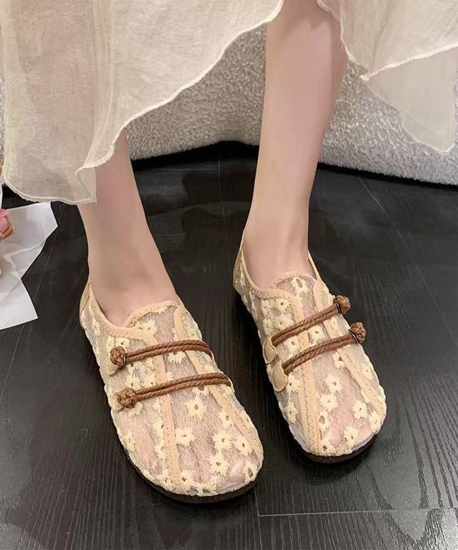 Breathable Mesh Khaki Flat Shoes Embroidery Splicing Soolinen Shoes-20251
