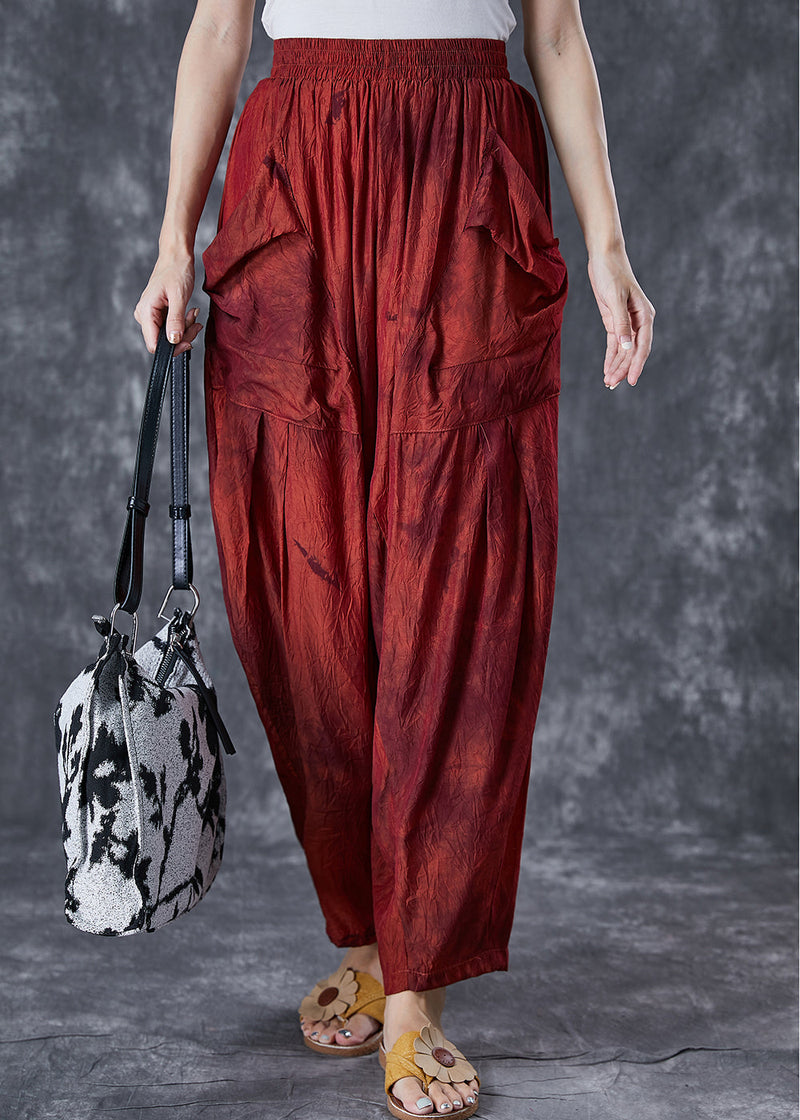 Brick Red Tie Dye Harem Pants Wrinkled Pockets Summer