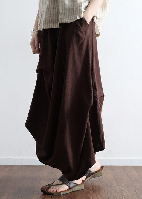 Yellow Flower Oversized Linen Skirts Asymmetrical Design Elastic Waist Long Skirt