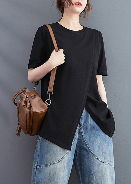 Brief Black O-neck Open Cotton T Shirt Short Sleeve