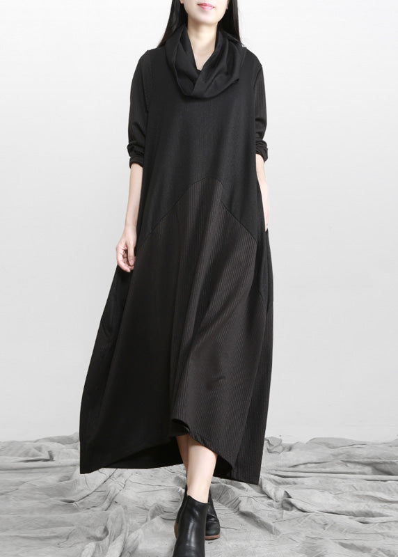 Brief Black Turtleneck Asymmetrical Maxi Dresses Spring