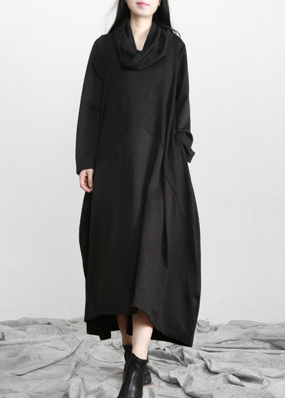 Brief Black Turtleneck Asymmetrical Maxi Dresses Spring