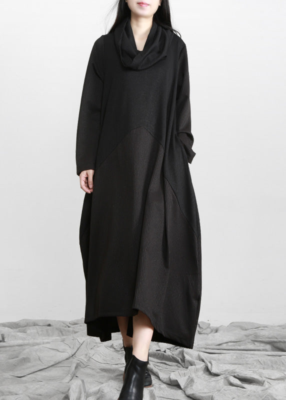Brief Black Turtleneck Asymmetrical Maxi Dresses Spring
