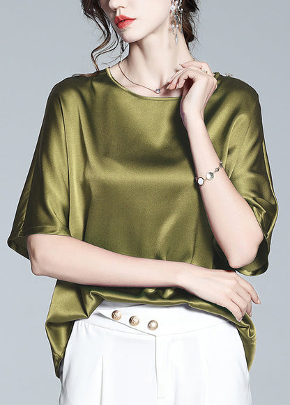 Brief Green O-neck Silk T Shirt Half Sleeve