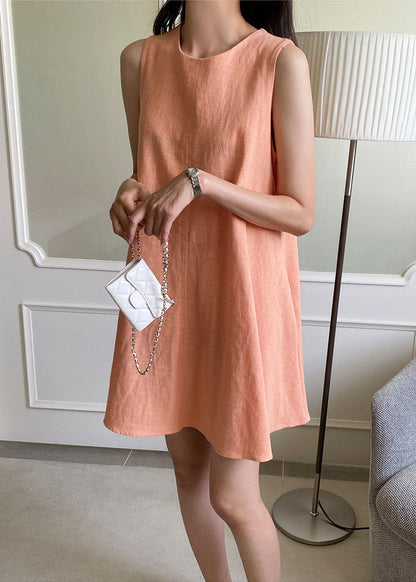 Brief Orange O-neck Patchwork Cozy Mid Dress Summer