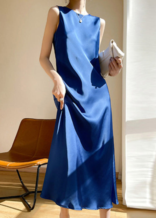 Brief Pink O-neck Silk Vacation Maxi Dresses Sleeveless