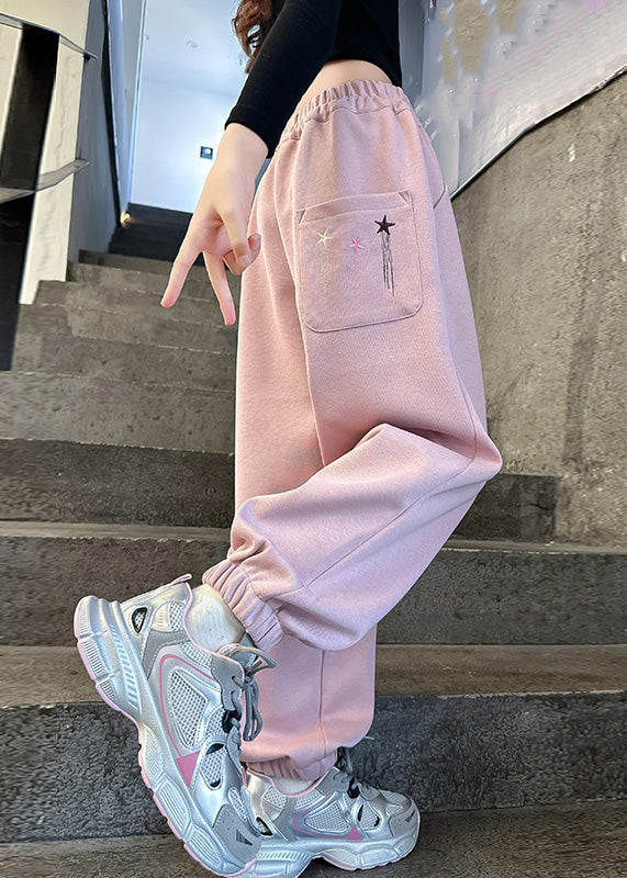 Brief Pink Patchwork High Waist Beam Pants