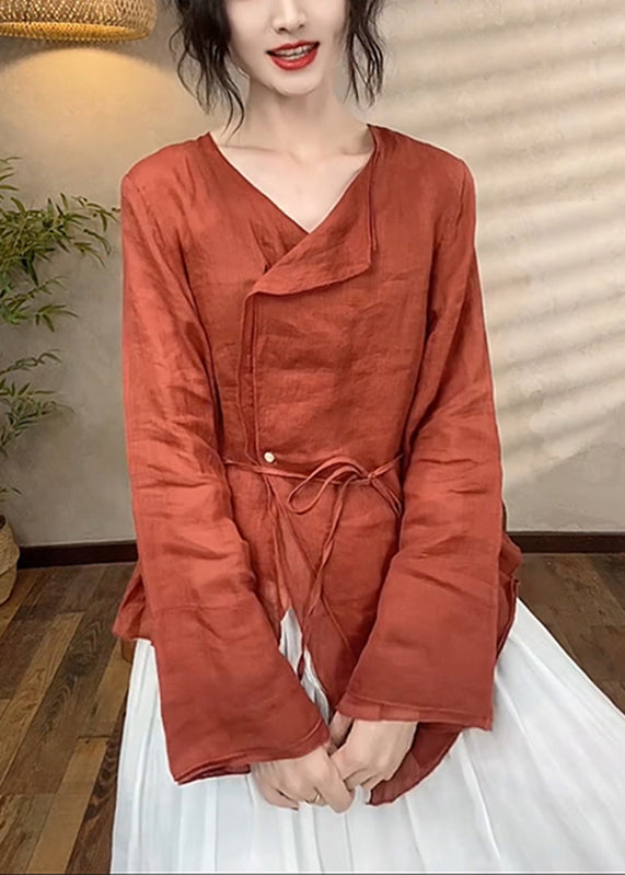 Brief Red Asymmetrical Patchwork Top Spring