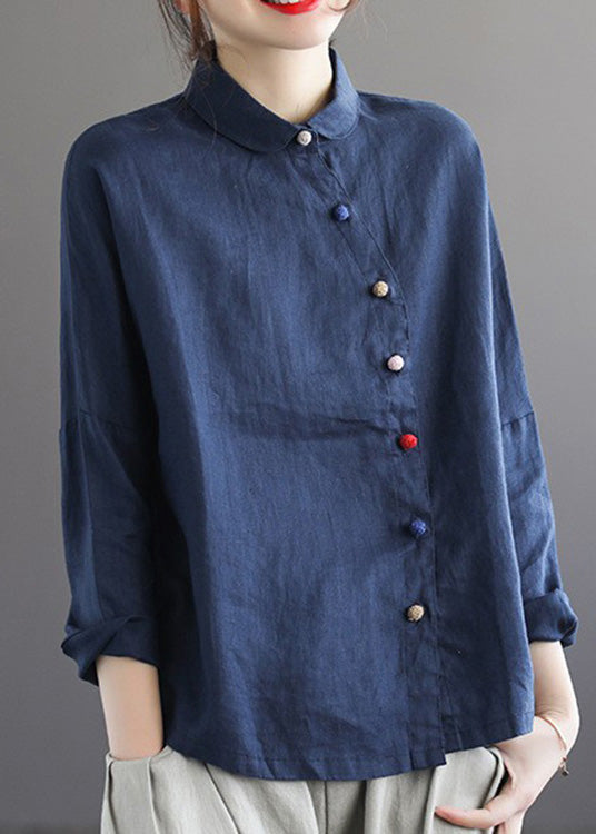 Brief Rose Peter Pan Collar Linen Shirts Long Sleeve