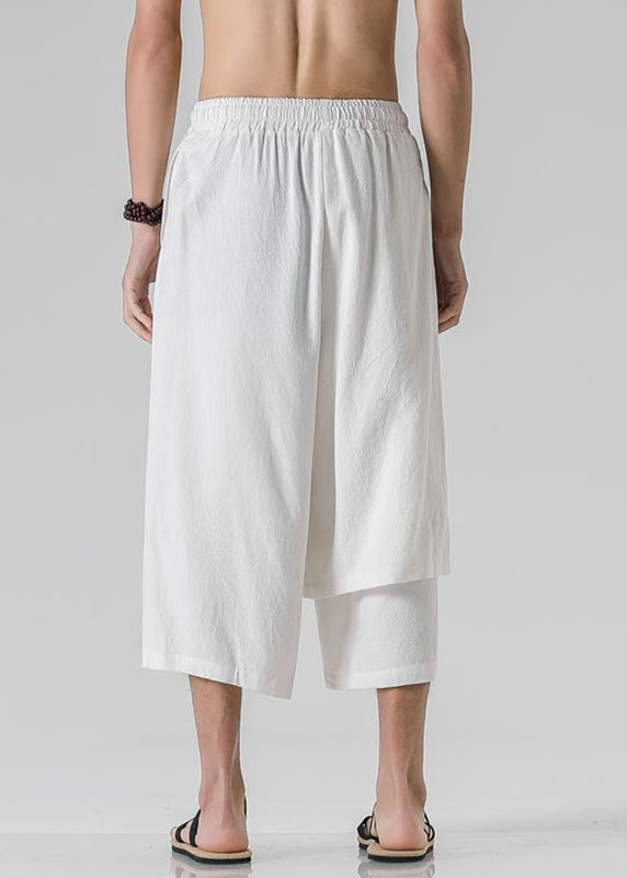 Brief White Asymmetrical Patchwork Wide Leg Pants Summer
