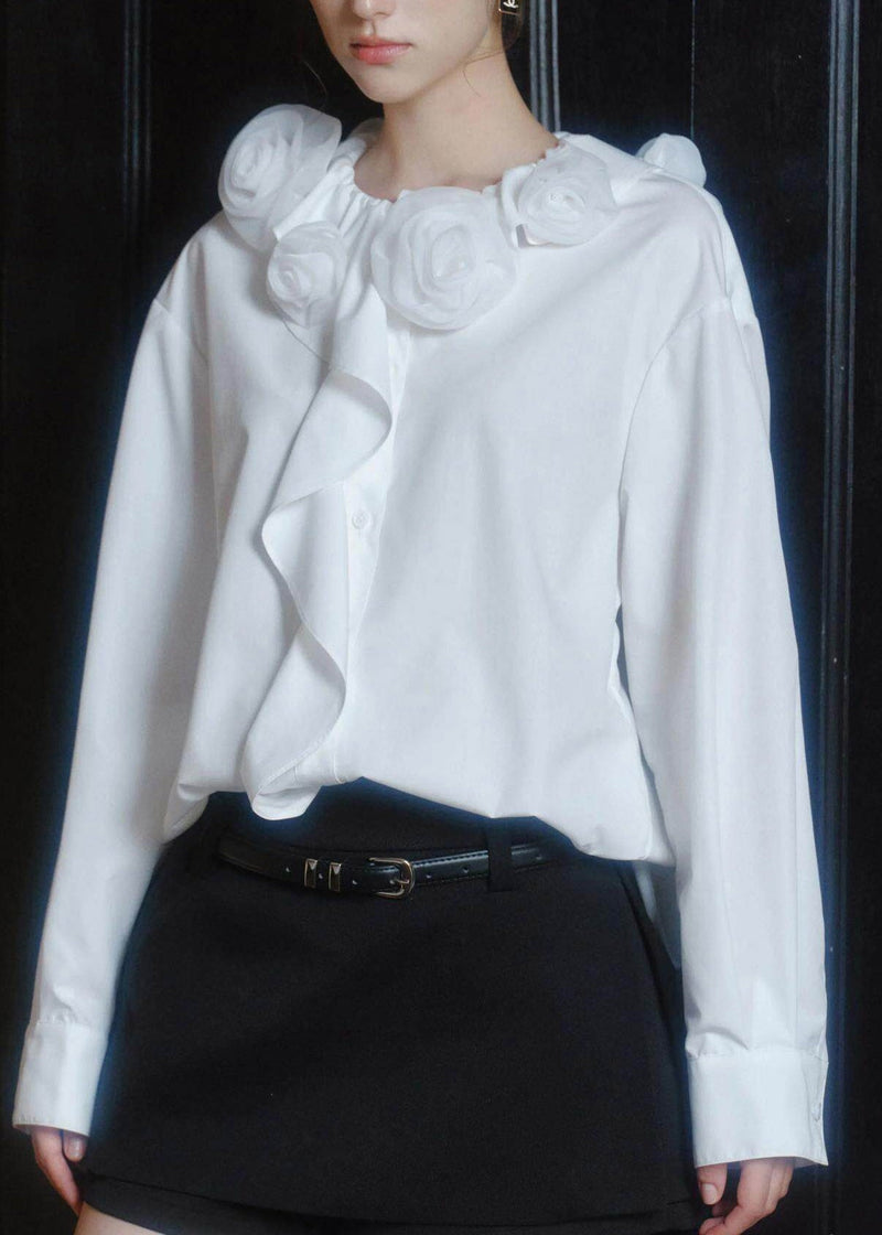 Brief White Ruffled Shirts Long Sleeve