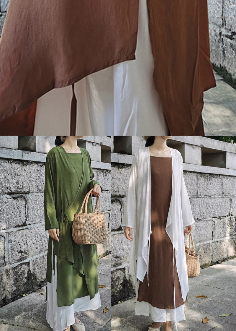 Brown Cotton Upf 50+ Long Cardigan Asymmetrical Long Sleeve