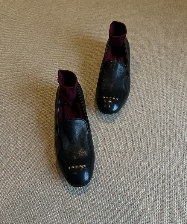 Brown Faux Leather Rivet Splicing Loafers for