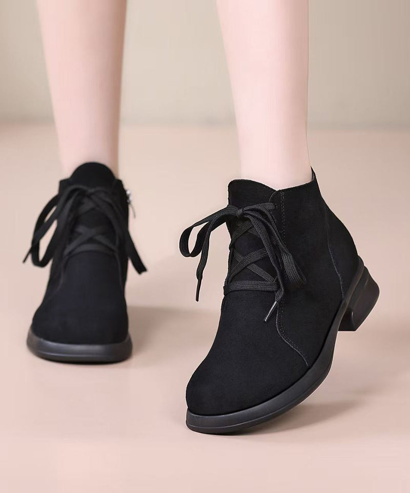Brown Lace Up Chunky Suede Splicing Boots