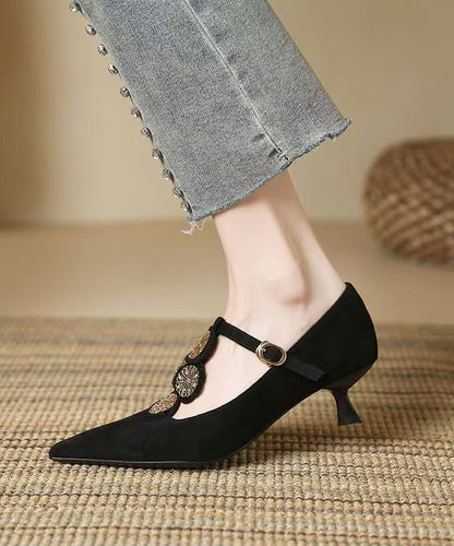 Brown Pointed Toe Suede Splicing High Heels