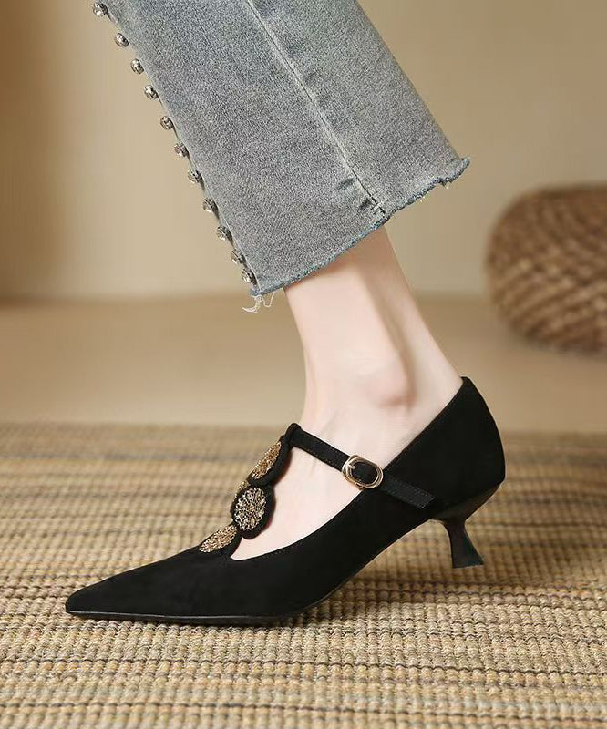 Brown Pointed Toe Suede Splicing High Heels