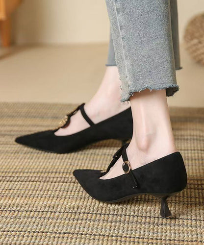 Brown Pointed Toe Suede Splicing High Heels
