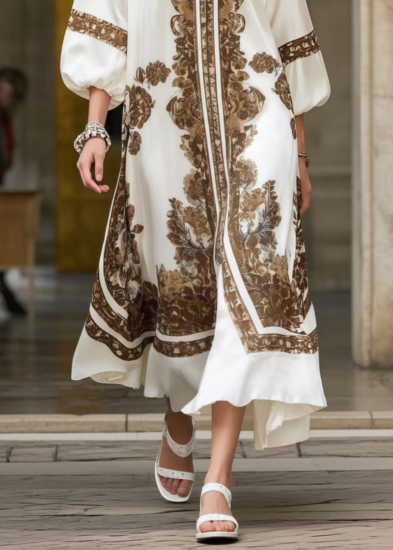 Brown Print Silk Maxi Dresses Oversized Summer