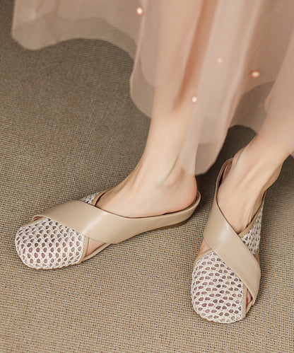 Brown Sheepskin New Splicing Breathable Mesh Slide Sandals