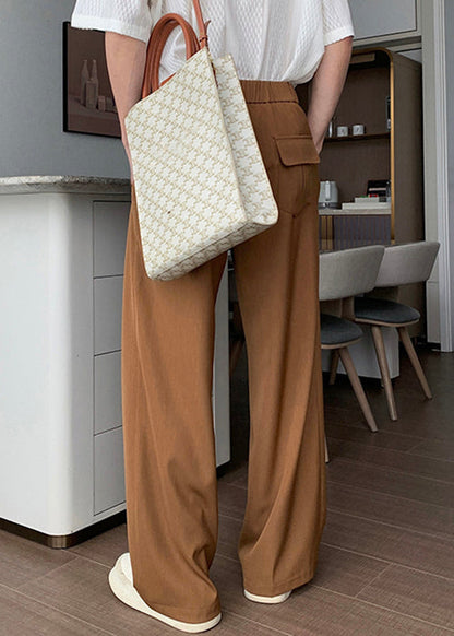 Brown Spandex Fall Pants High Waist