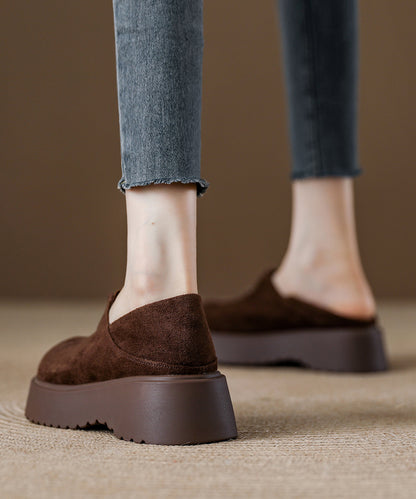 Brown Suede Splicing Comfy Loafers