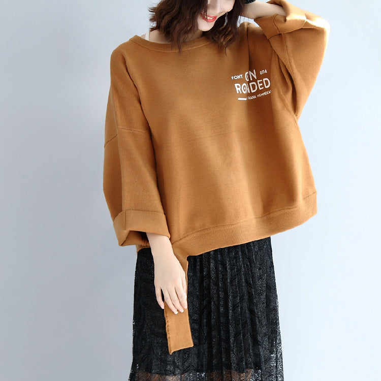 Brown Oversized Woolen Sweat Tops Warm Winter Short T Shirts