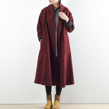 Burgundy Woolen Coats Winter Trench Coats Cardigans