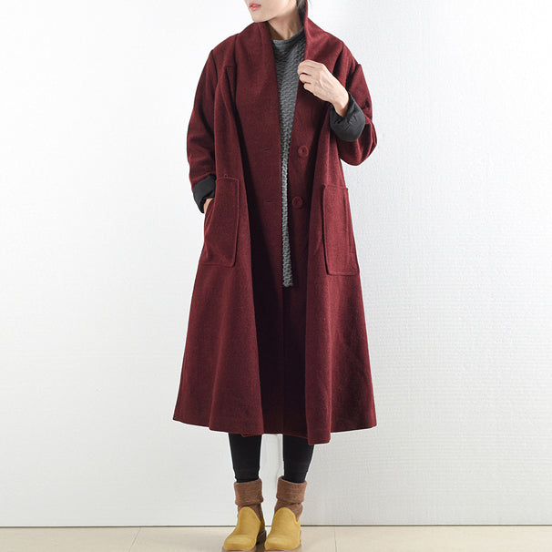Burgundy Woolen Coats Winter Trench Coats Cardigans