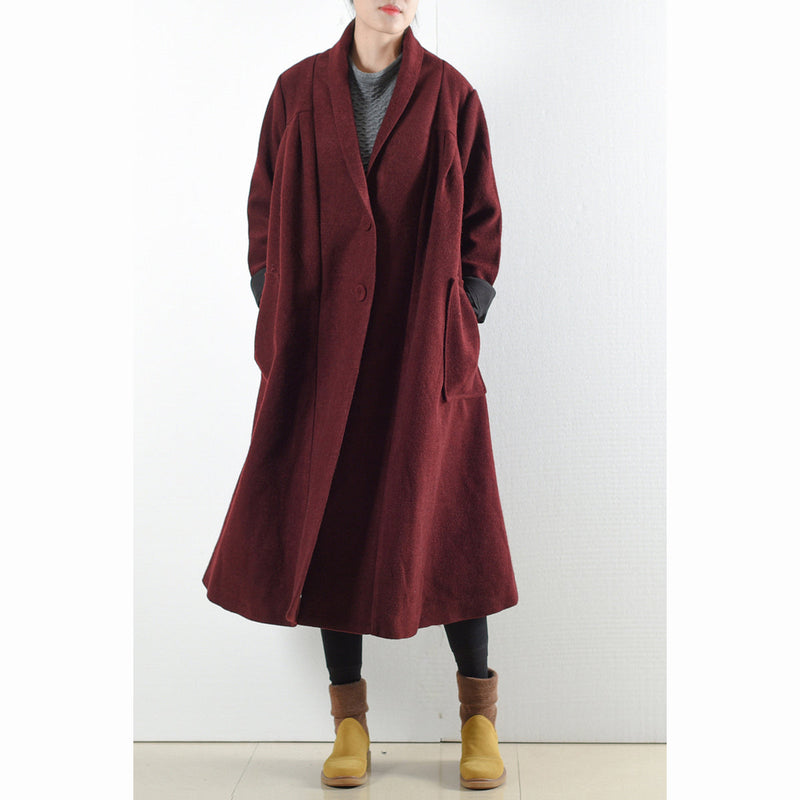 Burgundy Woolen Coats Winter Trench Coats Cardigans